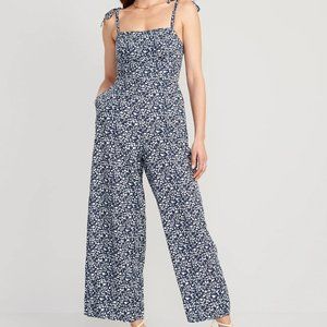 Old Navy Floral Linen-Blend Tie-Shoulder Corset Cami Jumpsuit, size extra small